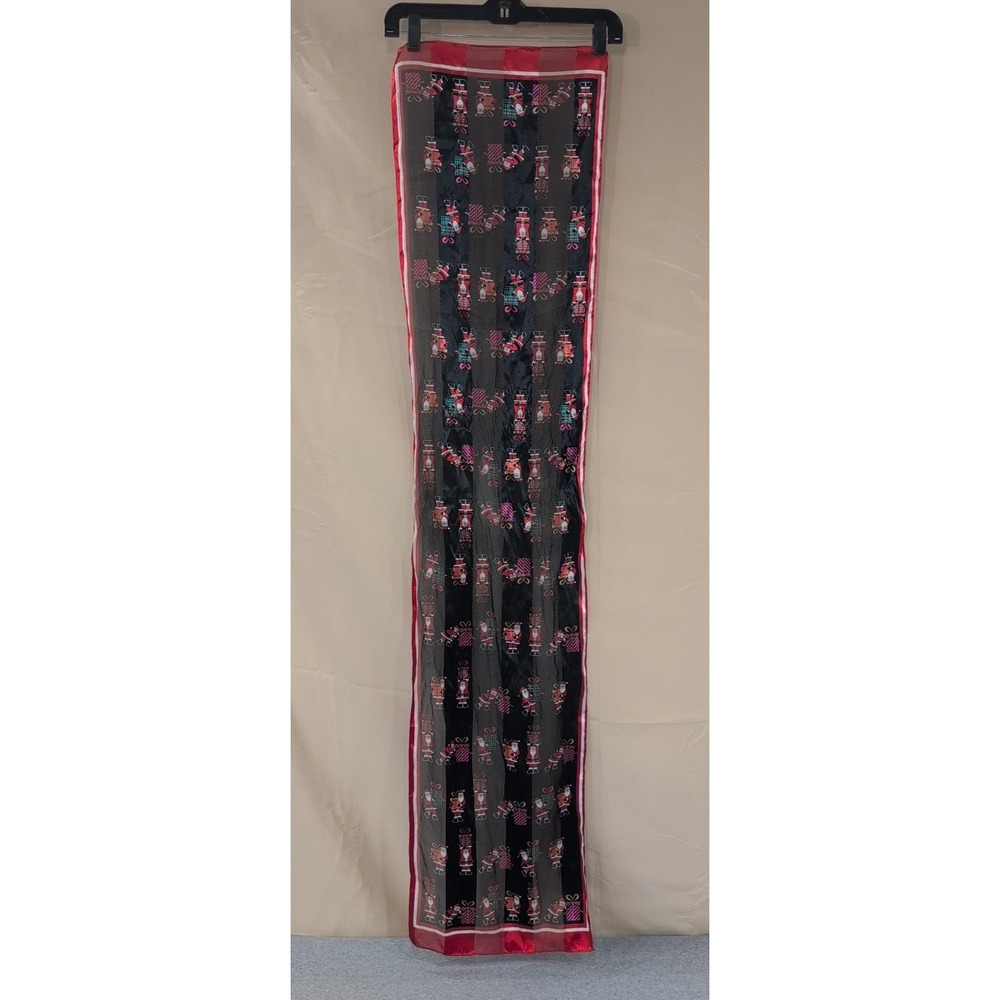 Unbranded Santa Claus Christmas Holiday Scarf Black Red Striped Festive Wrap - Picture 1 of 5